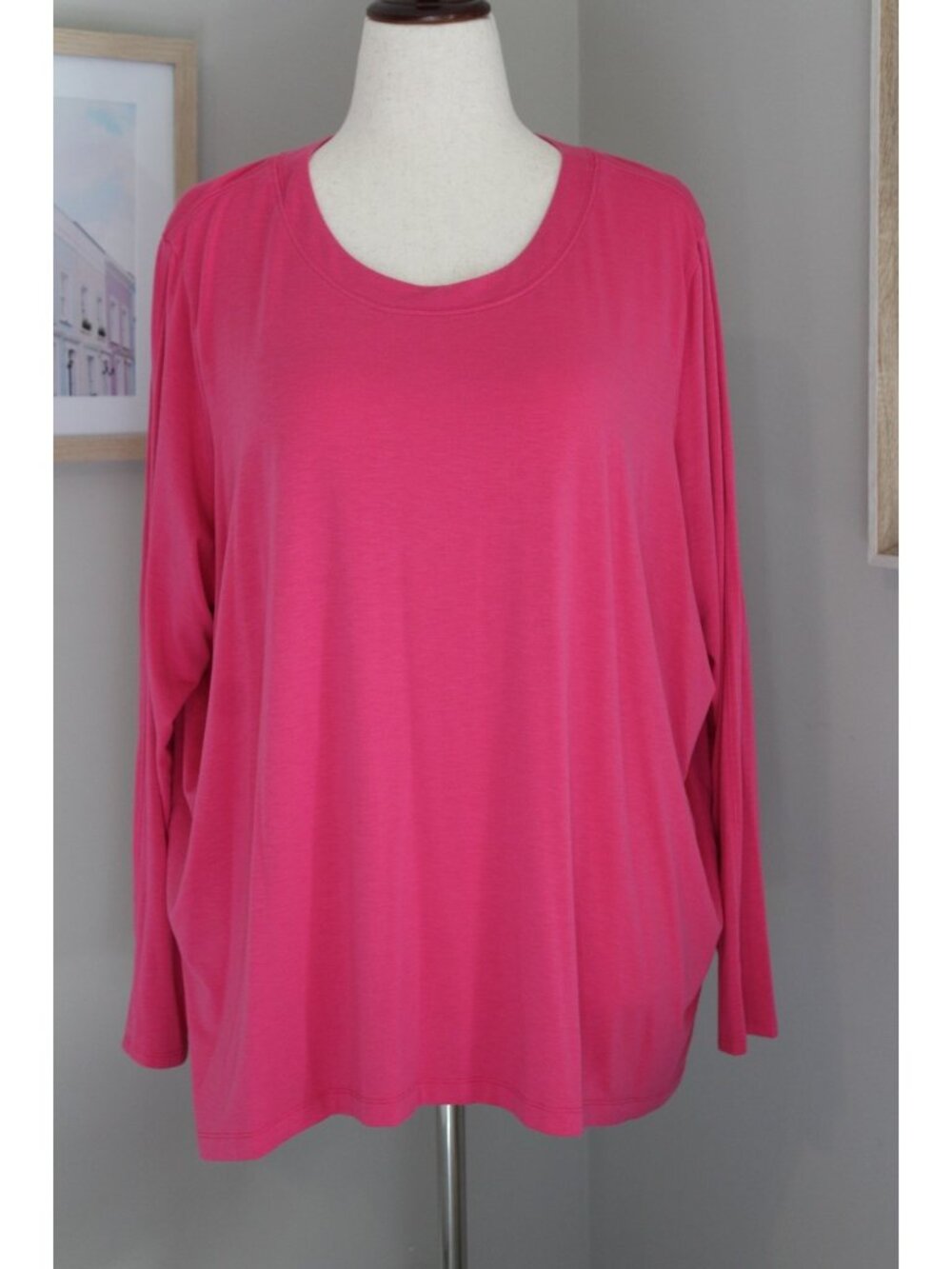 Athleta With Ease Long Sleeve Top 1X Pink Relaxed Fit Modal Blend